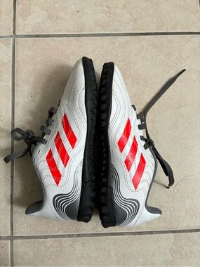adidas Kids White and Red Turf Soccer Sneakers
